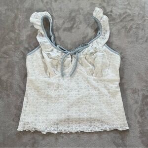 Kirious Los Angeles Lace Camisole M White Blue Ruffle Tie Front Top Fairycore